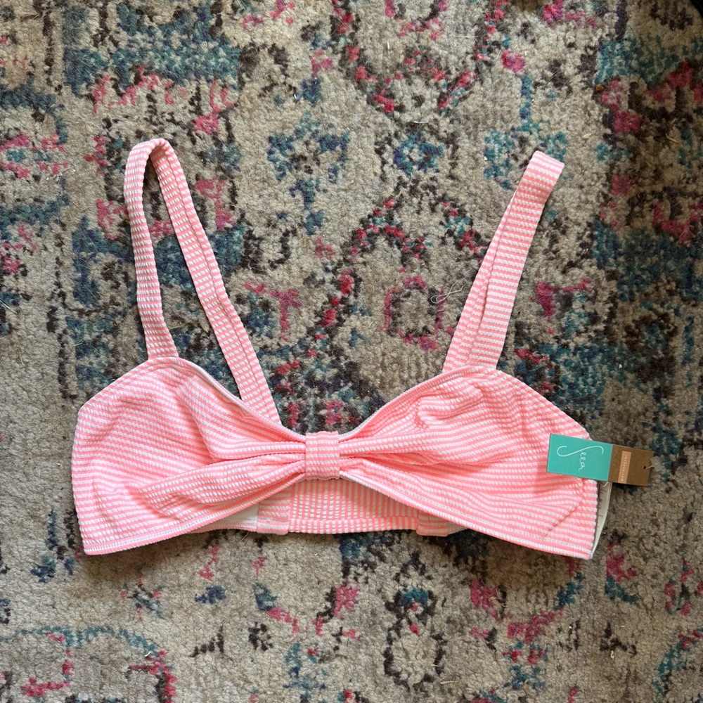 NWT Seea Olea Bikini Top Pink Striped Size L